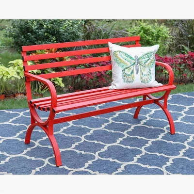 Outdoor Steel Loveseat Bench - Red - Captiva Designs 2 Outdoor Steel Loveseat Bench - Red - Captiva Designs - Image 2