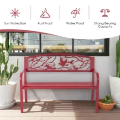 Costway Patio Garden Bench Park Yard Outdoor Furniture Cast Iron Porch Chair Red -Crosley shop GUEST 34eeafdf 15b0 4f2b ae74 cf12243ca139