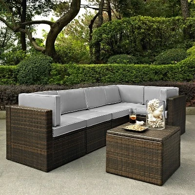 Palm Harbor 6pc Outdoor Wicker Sectional Set - Gray - Crosley 1 Palm Harbor 6pc Outdoor Wicker Sectional Set - Gray - Crosley