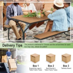 Costway 6FT Picnic Table Bench Set Outdoor HDPE Heavy-Duty Table For 6-8 Person Brown/Grey -Crosley shop GUEST 3585508e 9b0b 4f8b a2b5 bb9f323a8754