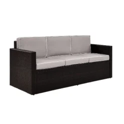 Palm Harbor Outdoor Wicker Sofa In Brown With Gray Cushions - Crosley
