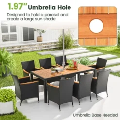 Costway 9 PCS Outdoor Dining Set With Acacia Wood Tabletop, Umbrella Hole, Seat Cushions -Crosley shop GUEST 35b457c2 3606 4b02 b92a f5a10834c1f4