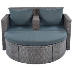 2pc Outdoor Wicker Conversation Sectional Set With Cushions & Half-Moon Side Table For Umbrella - Gray - GODEER -Crosley shop GUEST 3680463a 8551 49e0 b178 c97a4e008ce3