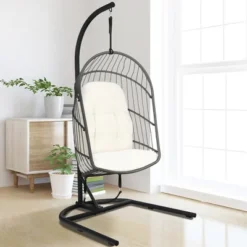Costway Hanging Wicker Egg Chair W/ Stand Cushion Foldable Outdoor Indoor -Crosley shop GUEST 369a58b3 6d67 48e1 a6a4 f913d24aacca