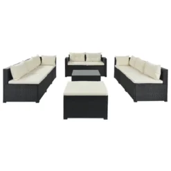 9pc Wicker Patio Sectional Seating Set With Cushions - Black/Beige - GODEER 20 9pc Wicker Patio Sectional Seating Set With Cushions - Black/Beige - GODEER -Crosley shop GUEST 36a23084 fad0 4895 98cc dd17d28df134