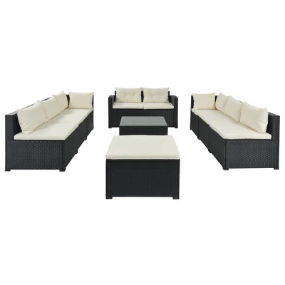 9pc Wicker Patio Sectional Seating Set With Cushions - Black/Beige - GODEER 4 9pc Wicker Patio Sectional Seating Set With Cushions - Black/Beige - GODEER - Image 4