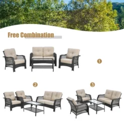 Costway 4PCS Patio Wicker Furniture Set Loveseat Sofa Coffee Table W/ Cushion -Crosley shop GUEST 375abd90 eb50 4c20 a9bd 5e9ad92f127a