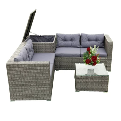 4pc Wicker Patio Conversation Seating Set With Thick Cushions - Gray - GODEER 8 4pc Wicker Patio Conversation Seating Set With Thick Cushions - Gray - GODEER - Image 8