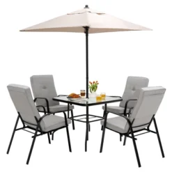 Costway 6PCS Patio Dining Set Stackable Chairs Cushioned Glass Table W/Umbrella -Crosley shop GUEST 38887efd e524 4460 a36d d579e2888f16