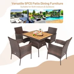 Costway 5PCS Patio Rattan Dining Furniture Set Arm Chair Wooden Table Top 12 Costway 5PCS Patio Rattan Dining Furniture Set Arm Chair Wooden Table Top -Crosley shop GUEST 38b83905 4ab1 49ca a36c 46ce10cd3822