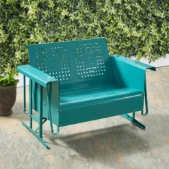 Bates Outdoor Loveseat Glider - Turquoise Gloss - Crosley -Crosley shop GUEST 396f743b 0f21 4514 b29f 31cab1037f89