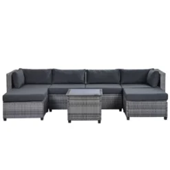 7pc Outdoor Set With Rattan Sofa & Cushions - Gray - GODEER 17 7pc Outdoor Set With Rattan Sofa & Cushions - Gray - GODEER -Crosley shop GUEST 3986ffa1 d58f 4c7e 9de7 5b3681b015d1