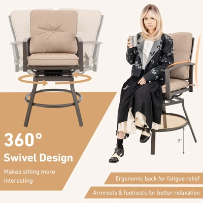 Tangkula Set Of 3 Swivel Bar Height Bistro Set Cushioned Table Stools Furniture Patio Outdoor 2 Tangkula Set Of 3 Swivel Bar Height Bistro Set Cushioned Table Stools Furniture Patio Outdoor - Image 2