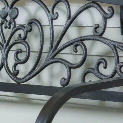 Evergreen Blooming Garden Metal Bench, Black -Crosley shop GUEST 3a5a1985 e61e 4db0 86c3 d8179ec22134