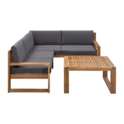 3pc Outdoor Acacia Wood Sectional Conversation Set With Cushions - Gray - GODEER 17 3pc Outdoor Acacia Wood Sectional Conversation Set With Cushions - Gray - GODEER -Crosley shop GUEST 3aebb9ea 8644 43b6 ae00 9702c760c83f