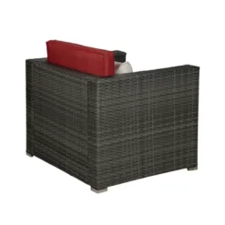 6pc Outdoor Rattan Wicker Conversation Set With Chairs, Coffee Table & Cushions - Gray/Red - GODEER -Crosley shop GUEST 3c889d45 9d72 4d0b 94fc 6ed1d8157216