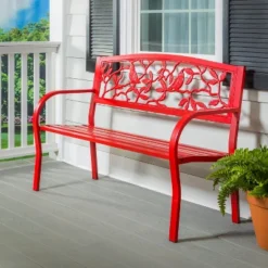 Evergreen Cardinals Metal Garden Bench, Red -Crosley shop GUEST 3cd8b304 33c2 408f 9fba 56eb31e76916