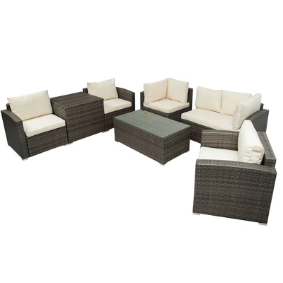7pc Wicker Patio Set With Cushions & Storage Box - Gray/Beige - GODEER 11 7pc Wicker Patio Set With Cushions & Storage Box - Gray/Beige - GODEER - Image 11
