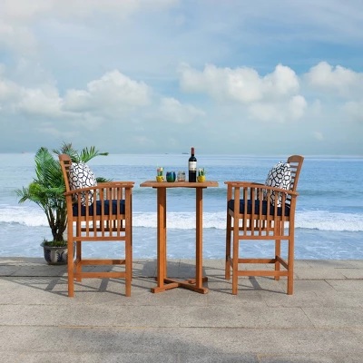 Pate 3pc Bistro Set - Natural/Navy - Safavieh 2 Pate 3pc Bistro Set - Natural/Navy - Safavieh - Image 2