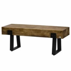 HOMCOM Garden Bench With Metal Legs, Rustic Wood Effect Concrete Dining Bench, Indoor Or Outdoor Use For Patio, Park, Porch And Lawn, Natural & Black -Crosley shop GUEST 3db4f4ac 4173 4dba 9dc8 27f1d91f03f8
