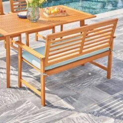 Waimea Honey Slatted Eucalyptus Wood Garden Bench With Cushion - Vifah -Crosley shop GUEST 3f6e566f 709c 434a b184 3d98b487196e