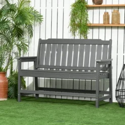 Outsunny Outdoor Bench, 2-Person Park Style Garden Bench With All-Weather HDPE, 704 Lbs. Weight Capacity, Slatted Back & Armrests, Dark Gray -Crosley shop GUEST 3fa1fa8f 7c79 4e5d bb56 55bb9dc127dc