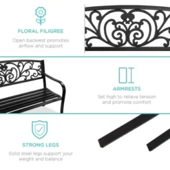 Best Choice Products Outdoor Steel Bench Garden Patio Porch Furniture W/ Floral Design Backrest, Slatted Seat -Crosley shop GUEST 3fe0960f 84df 4ebe b9fe a3ea6eb15a16