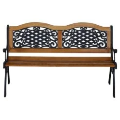 Outsunny 50" Outdoor Garden Bench, Park Style Patio Bench With A 2 Person Loveseat Design, Wood & Metal With Antique-like Flourishes, Teak -Crosley shop GUEST 4053113f 16da 4b2f b252 b917782411e3