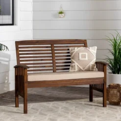 Ravenscroft Modern Boho Acacia Wood Slatted Outdoor Loveseat With Cushion - Saracina Home -Crosley shop GUEST 40bff483 b5bb 44be 88db 6989c5aba85c