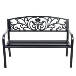 Tangkula 50"Patio Bench Porch Chair Steel Frame Cast Iron Loveseat W/ Backrest For Park Garden -Crosley shop GUEST 40d6ae9c e740 4889 9a56 8dcc379c608a