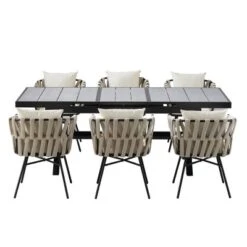 Outdoor Patio Dining Set With Woven Chairs And Extendable Table, 7-Piece Garden Furniture Set Expands From 62.9 To 82.6 Inches-Maison Boucle -Crosley shop GUEST 44368bfe bb70 422c b4d0 bb14fe8b94b1