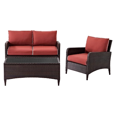 Kiawah 3 Piece Outdoor Wicker Seating Set Sangria - Crosley 1 Kiawah 3 Piece Outdoor Wicker Seating Set Sangria - Crosley