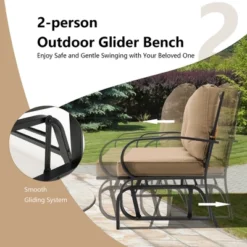 Costway Patio 2-Person Glider Bench Rocking Loveseat Cushioned Armrest Brick RedBeigeBlue -Crosley shop GUEST 46bc4b19 d6d2 488c 8126 bc95d9d49b84
