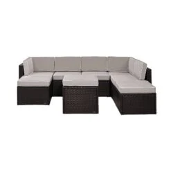 Palm Harbor 8pc All-Weather Wicker Patio Seating Set - Gray - Crosley