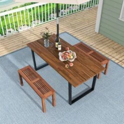 Costway Patio Backless Bench 2-Seater Outdoor Dining Bench Solid Wood Garden Backyard -Crosley shop GUEST 481d1878 6947 4d79 9538 682946078f7d