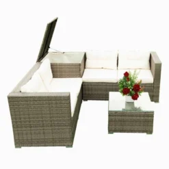 4pc Wicker Patio Seating Set With Cushions - Gray/Beige - GODEER -Crosley shop GUEST 4870d8dd bd7d 4e50 8830 41bf90fbe4c2