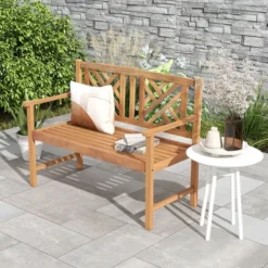 Costway Patio Acacia Wood 2-Person Slatted Bench Outdoor Loveseat Chair Garden Natural -Crosley shop GUEST 487162c6 7cce 4e6e ba5c 33b8fed125de