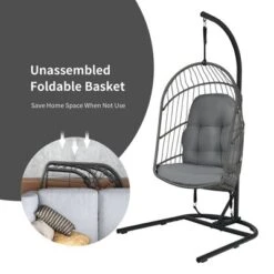 Costway Hanging Wicker Egg Chair W/ Stand Cushion Foldable Outdoor Indoor -Crosley shop GUEST 48b11cf2 a021 49ce 9261 770b5f9b3072