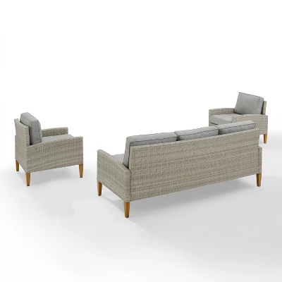 Capella Outdoor Wicker 3 Pc Sofa And Two Chair Set - Gray/Acorn - Crosley 2 Capella Outdoor Wicker 3 Pc Sofa And Two Chair Set - Gray/Acorn - Crosley - Image 2