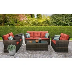 6pc Wicker Outdoor Conversation Set With Cushions - Orange - EDYO LIVING -Crosley shop GUEST 4aa354e5 059c 4633 b2f2 1ff66385b985