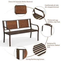 Costway Patio Garden Bench Steel Frame Rattan Backrest Park Yard Outdoor Porch Furniture 10 Costway Patio Garden Bench Steel Frame Rattan Backrest Park Yard Outdoor Porch Furniture -Crosley shop GUEST 4aa939de 2abe 4db9 9bb0 5be7bcb484e6