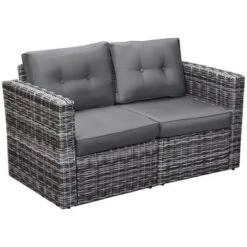 Outsunny 2 Piece Patio Wicker Corner Sofa Set, Outdoor PE Rattan Furniture, With Curved Armrests And Padded Cushions For Balcony, Garden, Or Lawn, Lawn -Crosley shop GUEST 4ac86a2e 7eb0 4545 b4af 513e054d3653