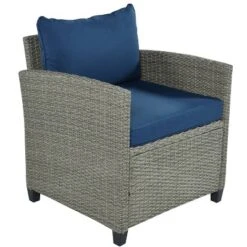 5pc Outdoor Wicker Conversation Set With Cushions - Blue - GODEER -Crosley shop GUEST 4bc3d17c 24e1 42c2 a8d5 d0d97fcea9e1