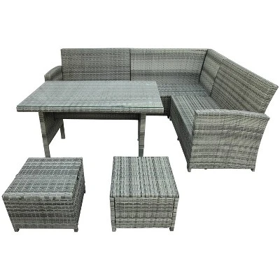 6pc Wicker Patio Set With Glass Table Ottomans - Gray/Dark Gray - GODEER 8 6pc Wicker Patio Set With Glass Table Ottomans - Gray/Dark Gray - GODEER - Image 8