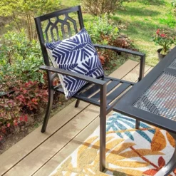 Captiva Designs 5pc Steel Outdoor Patio Dining Set With Patterned Arm Chairs & Square Table With Umbrella Hole Black -Crosley shop GUEST 4c3d0885 8519 44bf a4ae 422fc50cf1bf