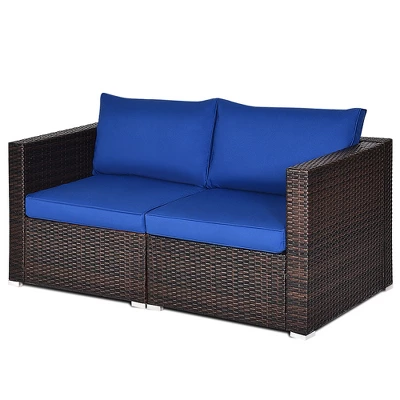 Costway 4PCS Patio Rattan Corner Sofa Sectional Furniture SetBlueBeigeNavy Cushion 3 Costway 4PCS Patio Rattan Corner Sofa Sectional Furniture SetBlueBeigeNavy Cushion - Image 3