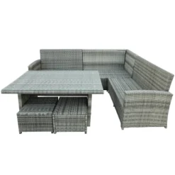 6pc Outdoor Set With Sectional & Glass Table - Gray - WELLFOR