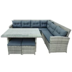 6pc Outdoor Set With Sectional & Glass Table - Gray - WELLFOR -Crosley shop GUEST 4e8253ca 5f3f 49bd 8b6a 8c701d982063
