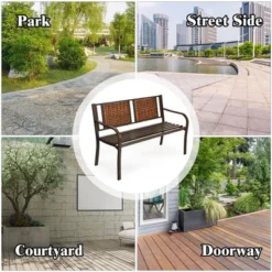 Costway Patio Garden Bench Steel Frame Rattan Backrest Park Yard Outdoor Porch Furniture 12 Costway Patio Garden Bench Steel Frame Rattan Backrest Park Yard Outdoor Porch Furniture -Crosley shop GUEST 4ea791cf ac34 4446 91c8 9dcd3acbad84