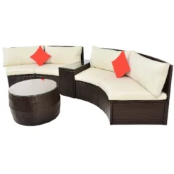 4pc Wicker Half-Moon Patio Set With Cushions - Brown/Beige - GODEER -Crosley shop GUEST 4efb7264 2909 4e62 b1b3 8b348feb36f9